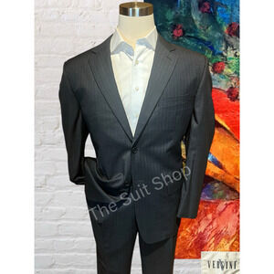 Versini Mens 46R 40x30 Gray Tan Stripe 2 Piece Suit